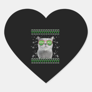 Cat with Sunglasses Meowy Ugly Christmas Sweater Heart Sticker
