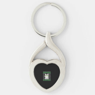 Cat with Sunglasses Meowy Ugly Christmas Sweater Key Ring