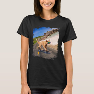 Cat with sunglasses on skateboard on the beach T-Shirt
