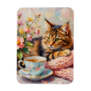 Cat with Tea Cup Magnet
