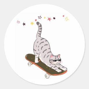 Cat with the Board Classic Round Sticker