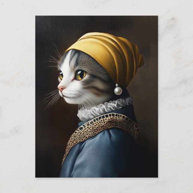 Cat with the Pearl Earring Postcard (Front)