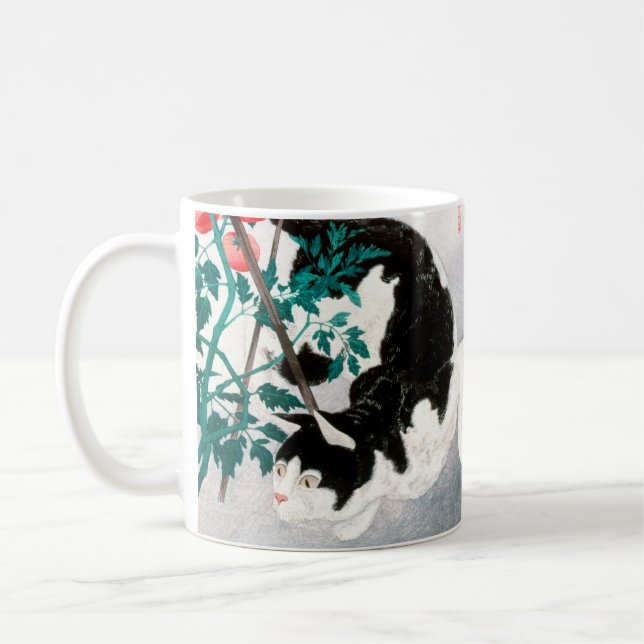 Cat with Tomato Plant (1931) by Hiroaki Takahashi Coffee Mug (Left)