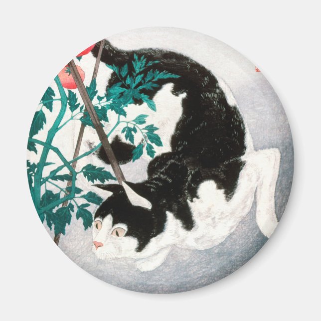 Cat with Tomato Plant (1931) by Hiroaki Takahashi Magnet (Front)