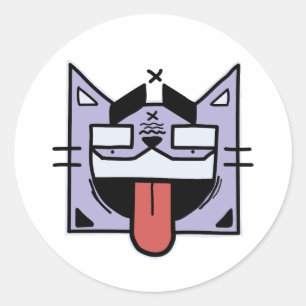 Cat with tongue classic round sticker