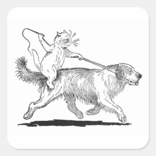 Cat With Trusty Dog Steed Square Sticker