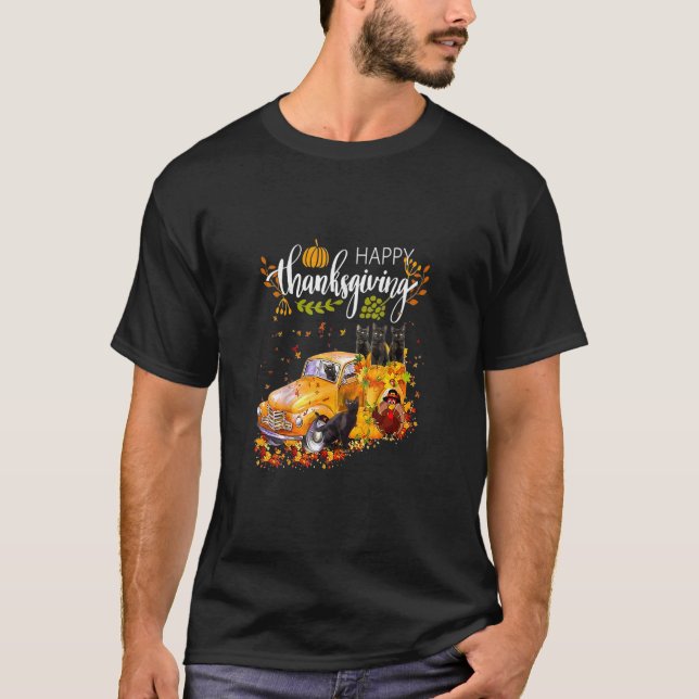 Cat With Turkey And Truck Happy Thanksgiving Turke T-Shirt (Front)
