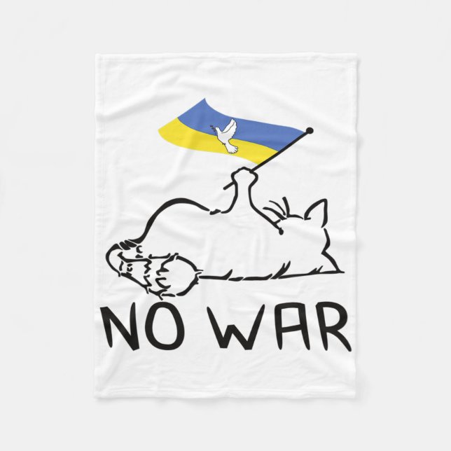Cat With Ukraine Flag No War  Fleece Blanket (Front)