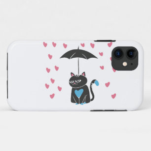 Cat with umbrella on head - Choose back colour iPhone 11 Case