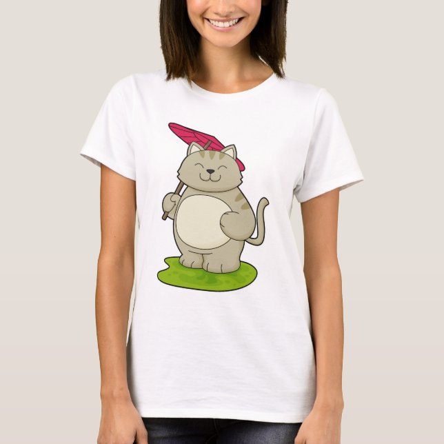 Cat with  Umbrella T-Shirt (Front)