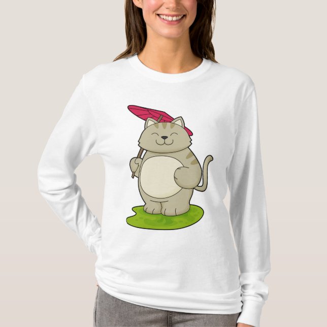 Cat with  Umbrella T-Shirt (Front)