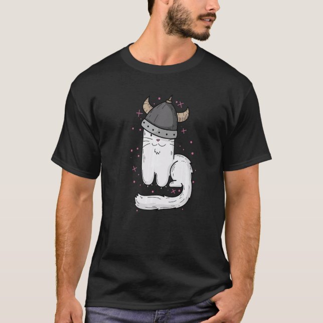 Cat With Viking Helmet And Claws T-Shirt (Front)