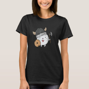 Cat With Viking Helmet Axe And Shield T-Shirt