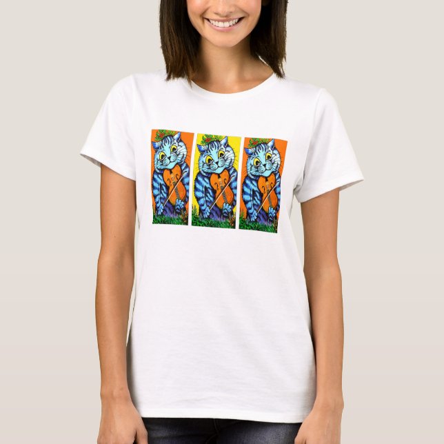 Cat With Violin by Louis Wain T-Shirt (Front)