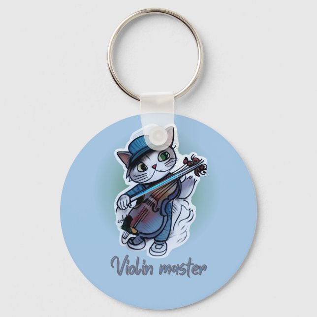 Cat with violin  T-Shirt Key Ring (Front)