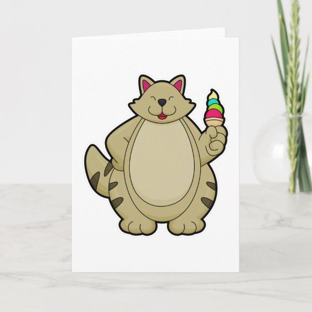 Cat with Waffle ice cream Card (Front)