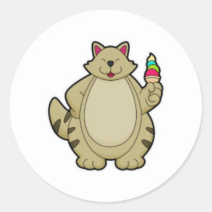 Cat with Waffle ice cream Classic Round Sticker