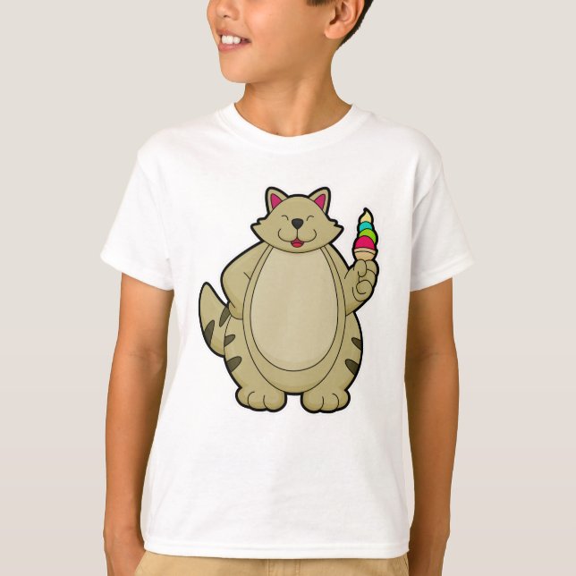 Cat with Waffle ice cream T-Shirt (Front)