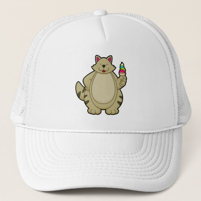 Cat with Waffle ice cream Trucker Hat (Front)