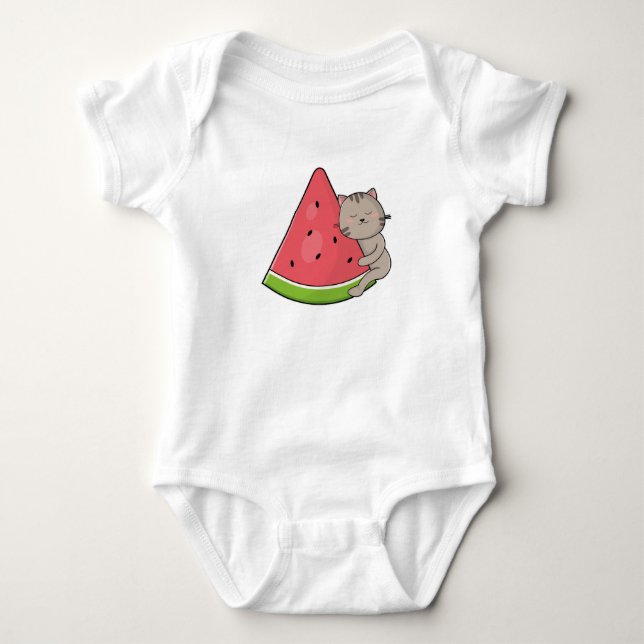 Cat with Watermelon Baby Bodysuit (Front)