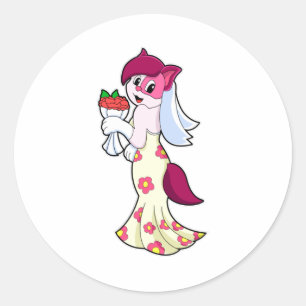 Cat with Wedding dress & Bunch of Flower Classic Round Sticker