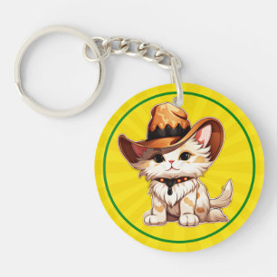 Cat with Western Hat Clipart-85247 Keychain