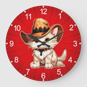 Cat with Western Hat Clipart-85247 Large Clock