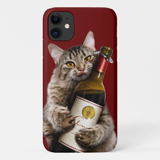 Cat With Wine Bottle Case-Mate iPhone Case (Back)