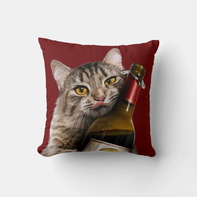 Cat With Wine Bottle Cushion (Front)