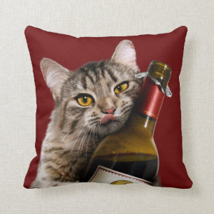 Cat With Wine Bottle Cushion