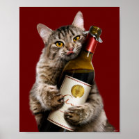 Cat With Wine Bottle