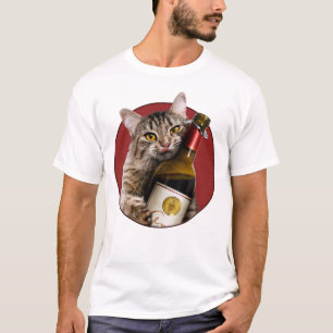 Cat With Wine Bottle T-Shirt