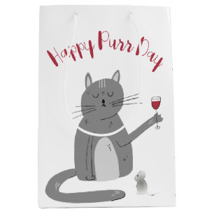 Cat with Wine Glass Birthday Medium Gift Bag