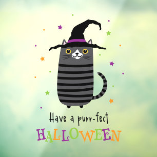 Cat with witch hat Have a purr-fect Halloween cute Window Cling
