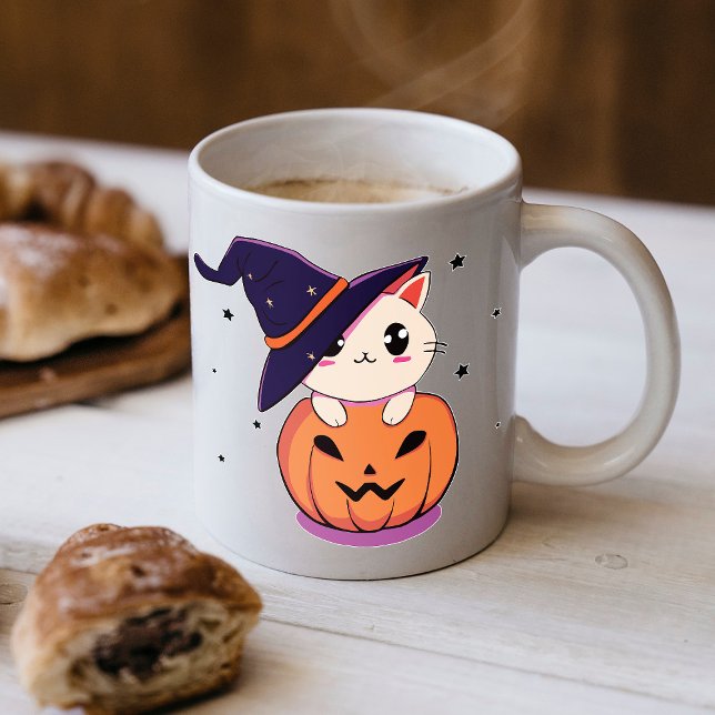 Cat with witch hat in Halloween Jack-O-Lantern  Coffee Mug (Creator Uploaded)