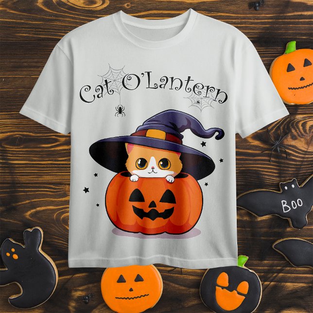 Cat with witch hat in Halloween Jack-O-Lantern  T-Shirt (Creator Uploaded)
