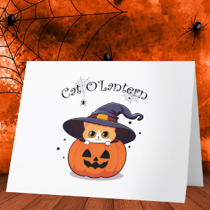 Cat with witch hat in Halloween Jack-O-Lantern  Thank You Card
