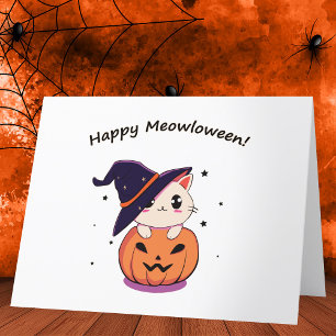 Cat with witch hat in Halloween Jack-O-Lantern  Thank You Card