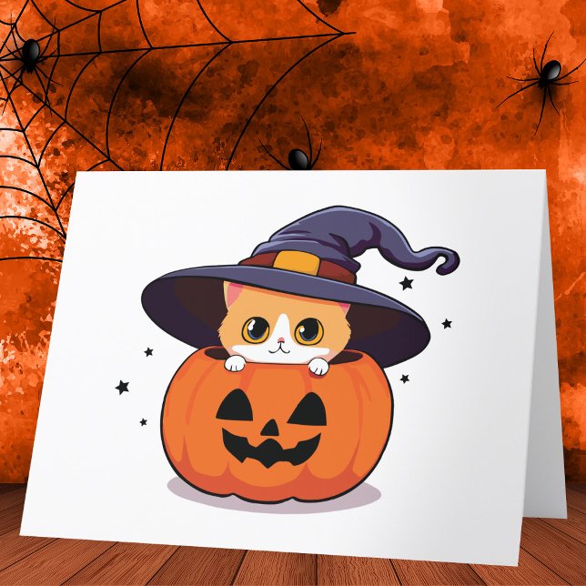 Cat with witch hat in Halloween Jack-O-Lantern  Thank You Card (Creator Uploaded)