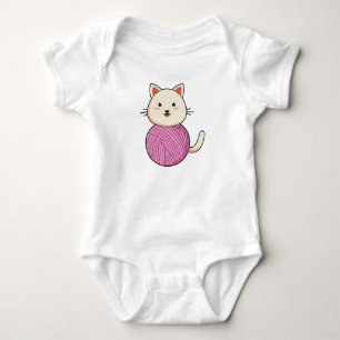 Cat with Wool yarn ball Baby Bodysuit