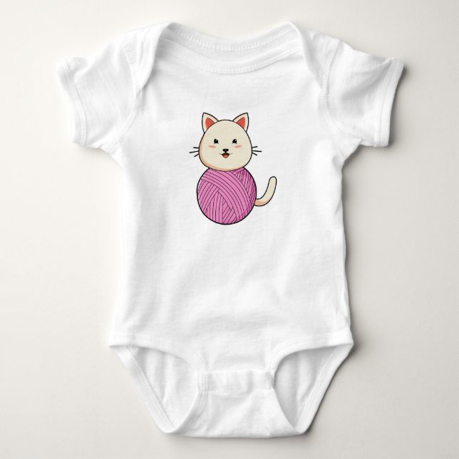 Cat with Wool yarn ball Baby Bodysuit (Front)