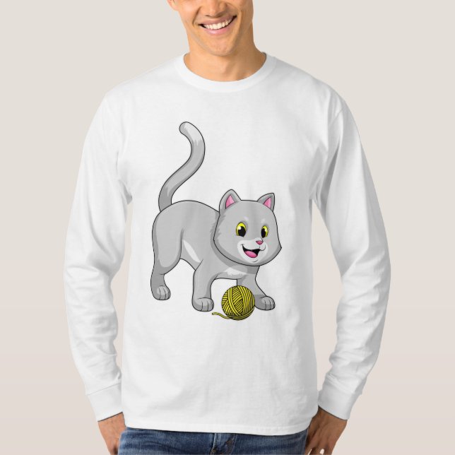 Cat with Wool yarn ball T-Shirt (Front)