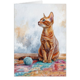 Cat With Yarn - 5" x 7" Art Card