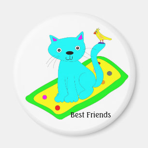 cat with yellow bird on rug magnet