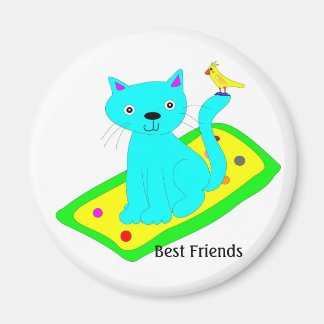 cat  with yellow bird on rug magnet