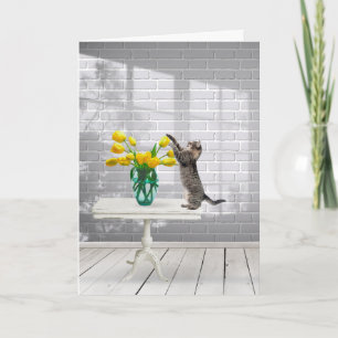 Cat with Yellow Tulips Mother's Day Card