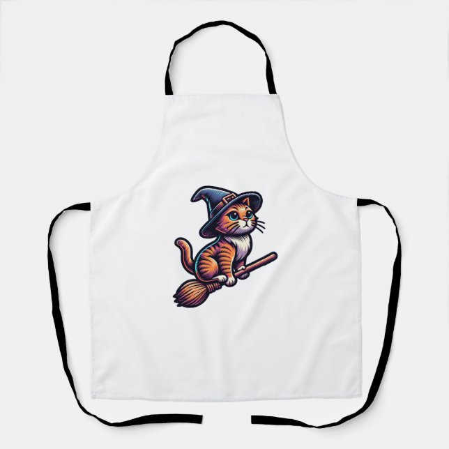 Cat Wizard Halloween Witch Mystical Cat Lovers  Apron (Front)