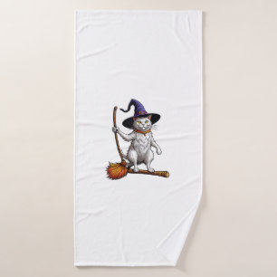 Cat Wizard Halloween Witch Mystical Cat Lovers Bath Towel