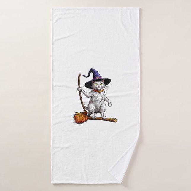 Cat Wizard Halloween Witch Mystical Cat Lovers  Bath Towel (Bath Towel)