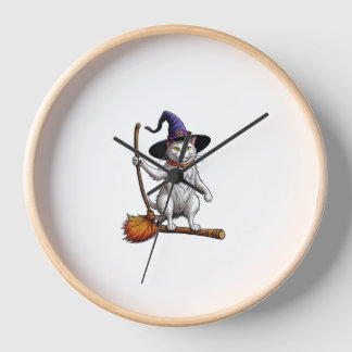 Cat Wizard Halloween Witch Mystical Cat Lovers  Clock